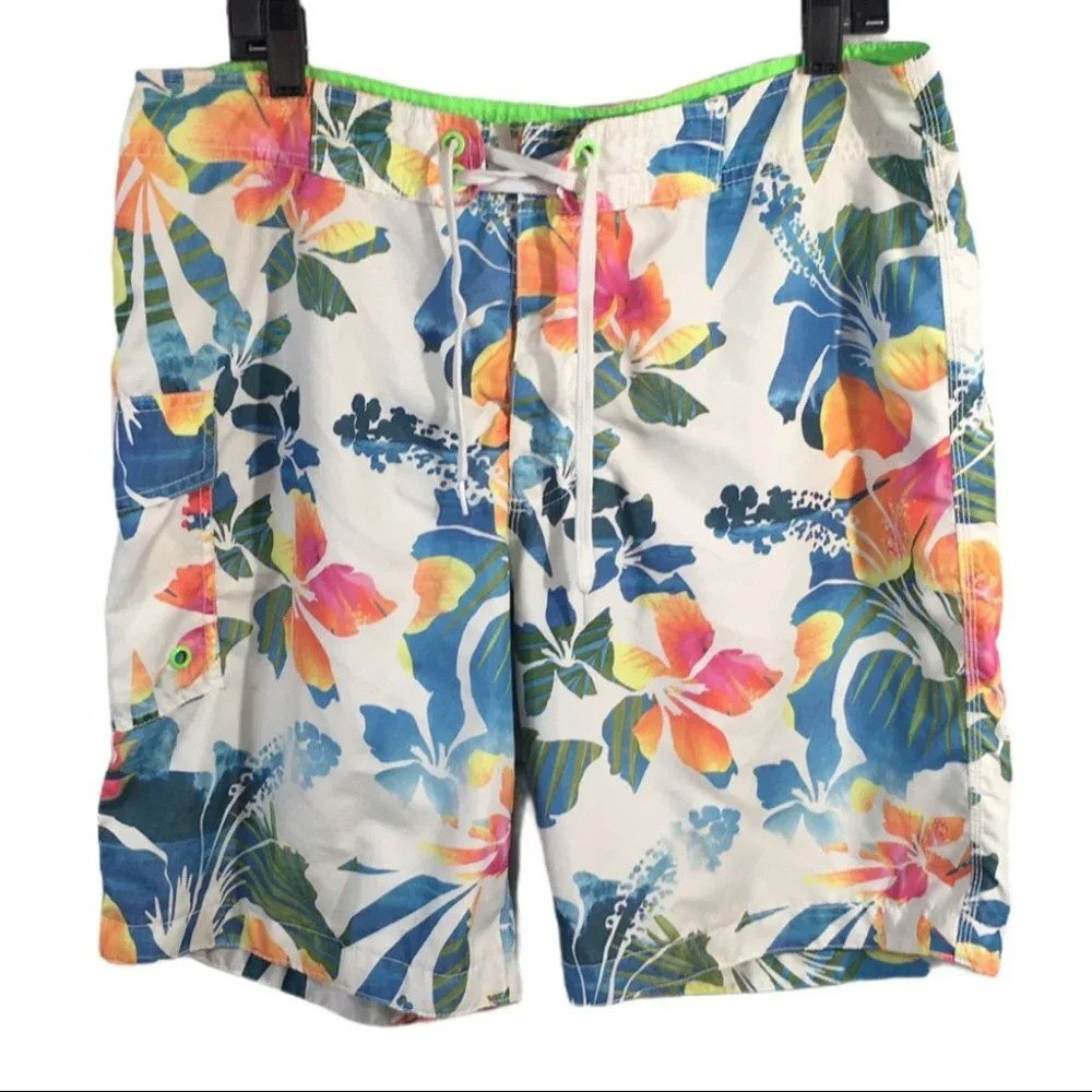 SH93 Old Navy Lined Hawaiian Flower Board shorts Swim Trunks L